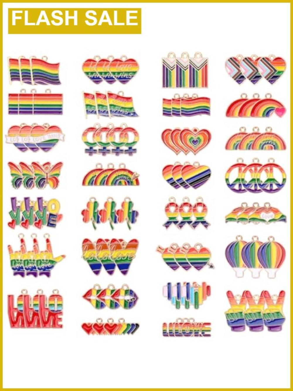 90pc Rainbow Enamel Charms Alloy Pride DIY Jewelry Making with Jump Rings